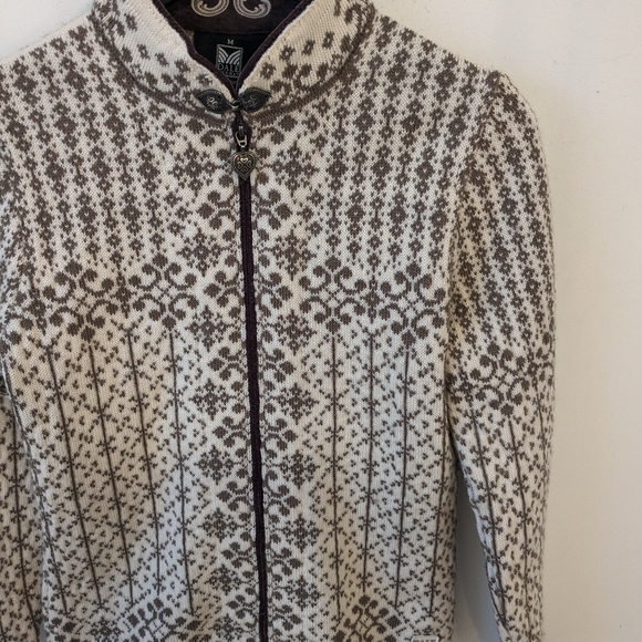 Dale of Norway Brown Wool Snowflake Full Zip Cardigan Sweater - Picture 2 of 10